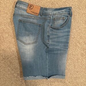 Timoteo Light Blue Stretch Denim Cuffed raw-edge Shorts Size 34